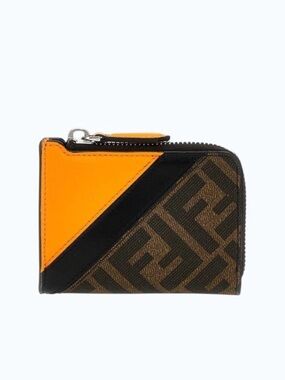 FENDI 'FF Diagonal Zip Around Wallet Canvas/ Leather Tobacco/Orange